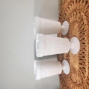 Vintage Milk Glass Goblets with Grapevine Pattern – Set of 3